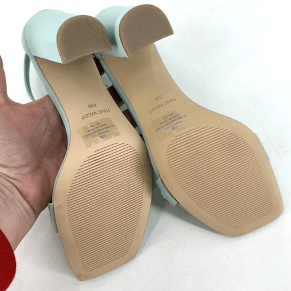 NWOT Nine West Womens Mindful Chain Square‎ Toe Heeled Sandals Mint Green Size 8 - Picture 5 of 12